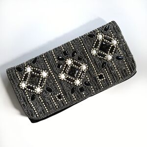Banana Republic Sofie Beaded Clutch Black and Silver - Like New
